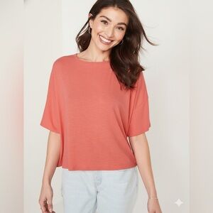 NWT Old Navy Women's Luxe Ribbed Cropped Short Sleeve Coral Tee Size XL